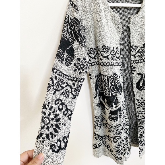 Elephant Print Open Cardigan Sweater Grey Black Cotton Blend NWOT - Picture 3 of 13